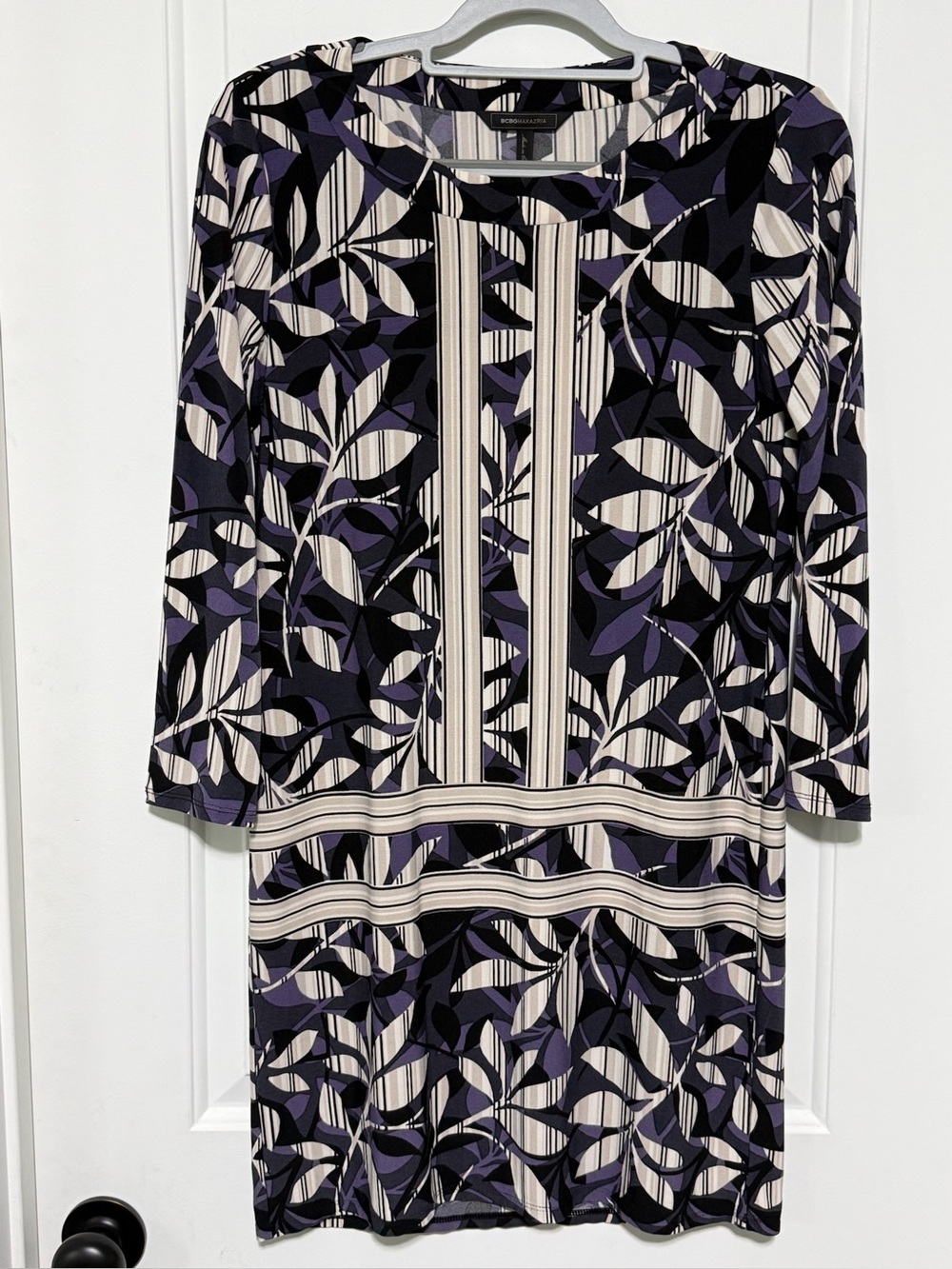 BCBGMAXAZRIA Calico Jersey Shift Dress Geometric Floral Print